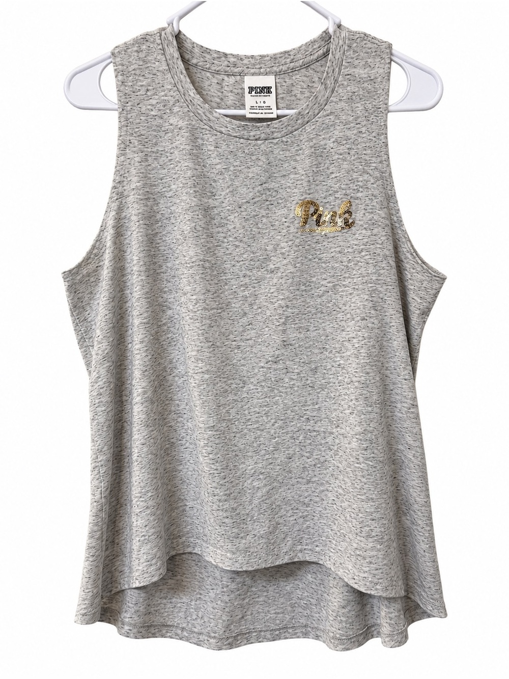 PINK Victoria's Secret Gray Heather Muscle Tank with Gold Logo
